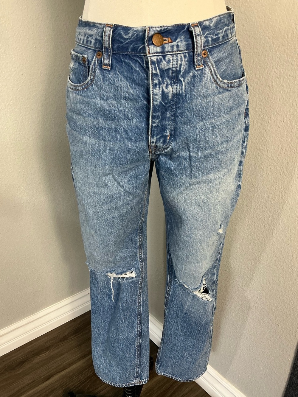 J.Crew Slim Boyfriend Jeans Size 28 Distressed Light Wash Denim